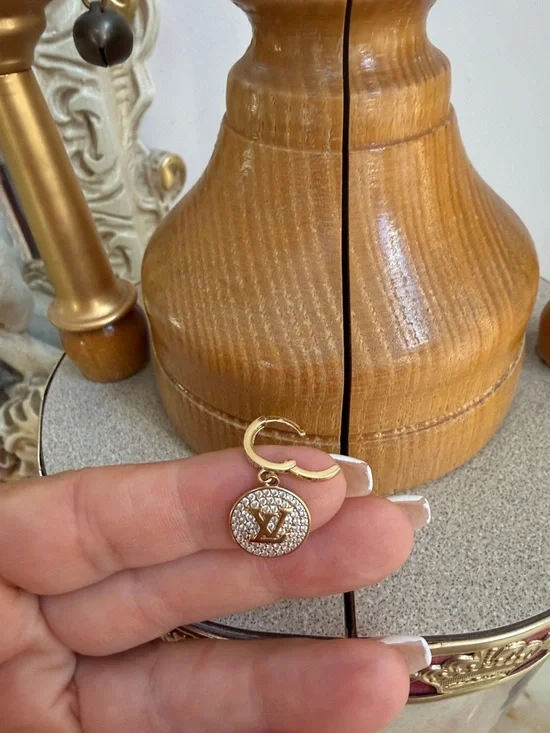 New Real Solid 14K yellow gold Drop Hoop Earrings designer look - Picture 3 of 7